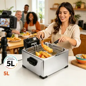 3PCS Restaurant Operator & Household Users Stainless Steel Deep Frying Machine,5L Big Tank with Clear View Window & Three Fry Baskets,1400W 110V Adjustable 60-200℃ Thermostat US 3Pin Plug,for Snack Bar,Residential Cooking-Commercial Fryer,Tabletop Cooker