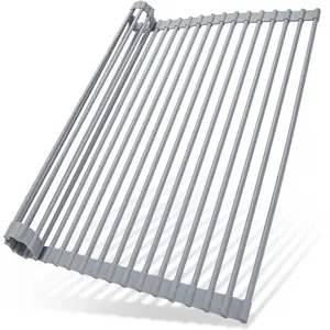Roll Up Dish Drying Rack Over The Sink Multifunctional Silicone Wrap Foldable Dish Drainer for Kitchen Counter 17.6"W x 15.4"L Organiser