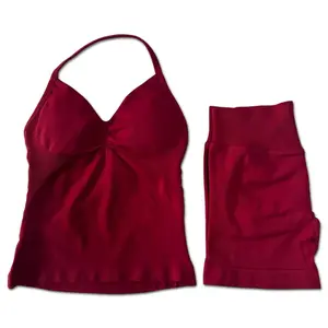 comfy active wear 2Pcs Impact Gym Set Women Backless Tank Tops High Waist Scrunch Seamless Shorts Gym Suit Fitness Clothes Activewear Workout Sets Athletic Sportswear Athletic Compression