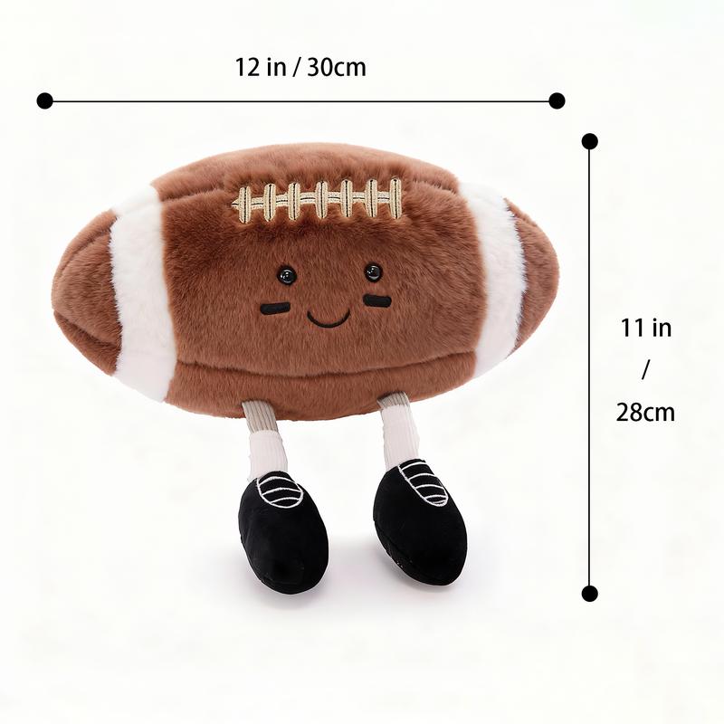 Soccer Ball Plush Rugby Football Cute Smiling Face Embroidered Feet Soft Cuddly Huggable Buddy Game Decoration Throw Pillow Kids Birthday Christmas Gift