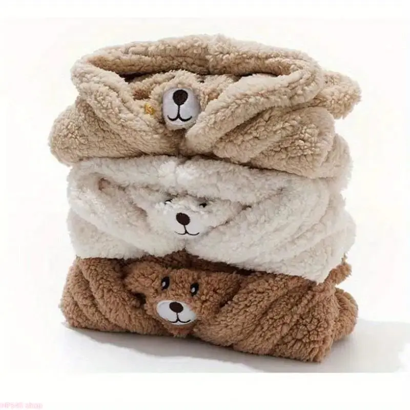 Unisex 3-in-1 Hat-Scarf-Face Mask Set, Cute Stripe Bear Hooded Fluffy Soft Fleece Scarf with Pockets, Adjustable Winter Ear Warmer for Daily Wear homedecor, Fluffy Soft Scarf, Casual