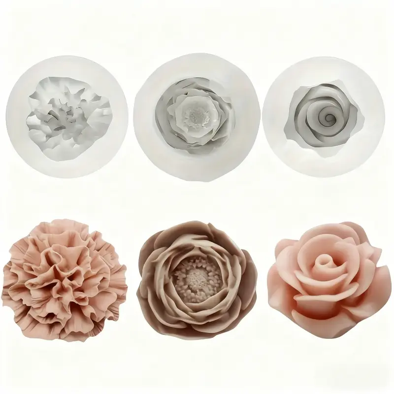 3pcs Resin Silicone Mold Set, Soap Making Supplies - Rose, Peony, Carnation Molds for Candle, Soap, Clay Crafts - Ideal for DIY, Handcraft, Home Decor, Valentine's Day Gifts - Petal Texture for Resin Art, Candle Making, and Craft