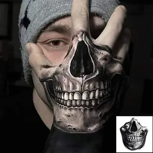 6 Sheets Temporary Tattoos For Men Women Skull Butterfly Wolf Head Number Arrow Tattoo Stickers Boys Girls Waterproof Arm Hands Fake Tatoo Paper For Parties Halloween, Masquerade Balls,Hen Party