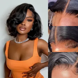 Glueless Short Bob Wig Ready to Wear 5x7 Closure Pre Cut & Pre Bleached Human Hair Wigs with 200% Adjustable Straps for Easy Installation