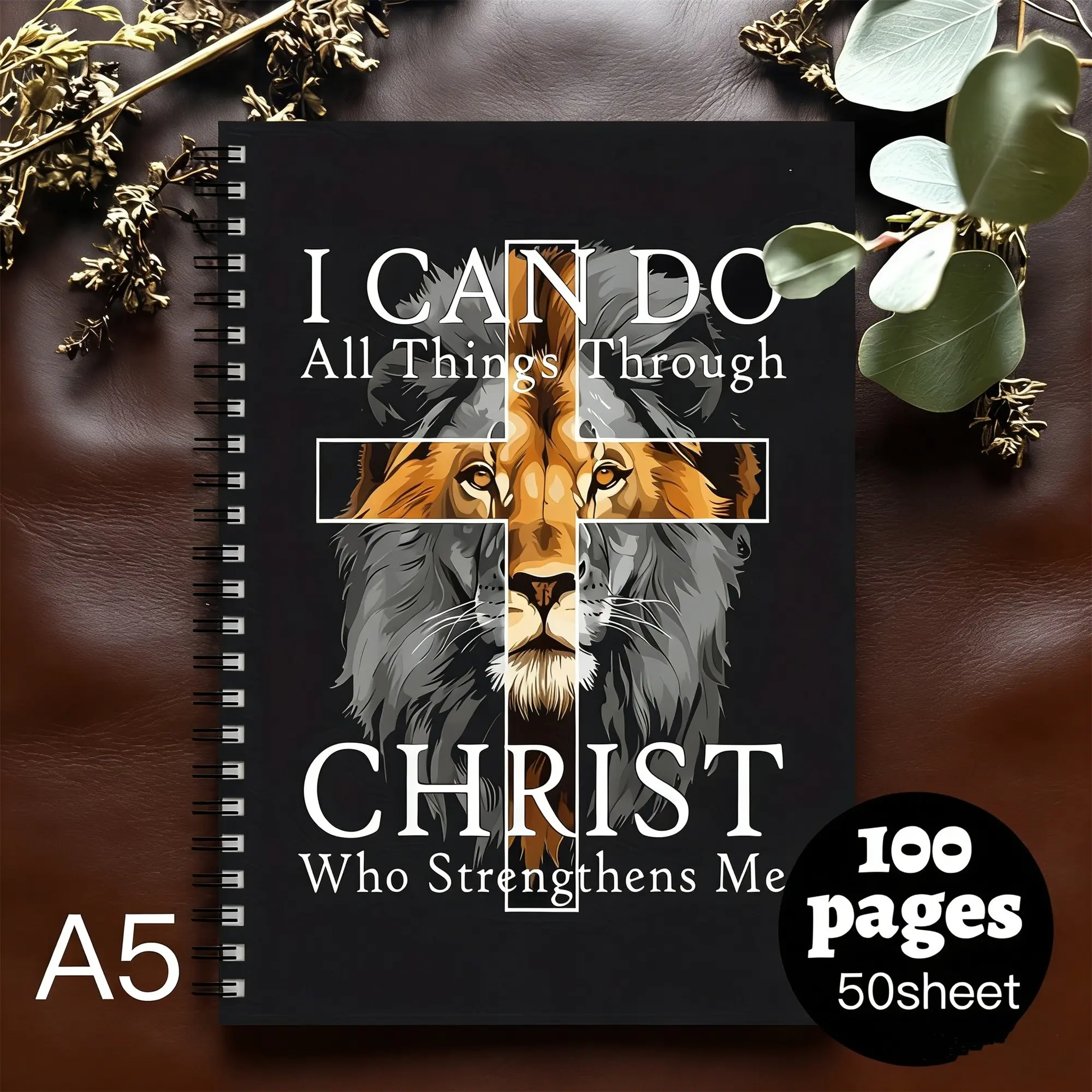 Christian Bible Diary Notebook and Prayer Journal, Juda Lion Cover, Color Coded Study Plan, Compact Binding, Spiral Bound Notebook, Suitable for Men Women Church Groups Religious Gifts, Spiral Notebook Journal