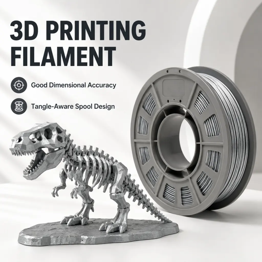 Shiny Metallic Silver PETG 3D Printer Filament, 300g Mini Spool 1.75mm - Low Shrinkage Smooth Finish for 3D Printers