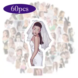 60pcs Ariana Music Singer Stickers Cartoon Merch Decor, Durable Vinyl Decals for Keychains Phone Cases Laptop Skins, High Adhesive, Music Fan Essentials