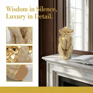 Golden Monkey Resin Ornament, Handcrafted Rhinestone-Encrusted "Speak No Evil" Monkey Figurine, Minimalist Luxury Home Decor, Chic Table Centerpiece for Bedroom, Study, or Entryway, Sophisticated Art Decor Gift