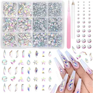 Nail Art Rhinestones Kit Multi Shapes AB-color Resin Rhinestones Flatback Bedazzling Crystals Shiny Heart Star Moon Water Drop Square Nail Art Gems Stones for Nails Art DIY Crafts Shoes Clothes