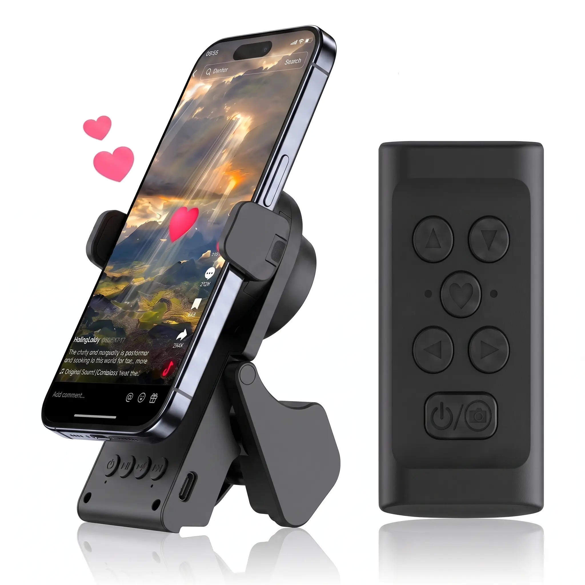 Wireless Bluetooth Remote Finger Ring & Phone Stand | TikTok Hands-Free Scrolling Accessory, E-Book Page Turner, Camera Shutter & Mini Portable Bluetooth Speaker