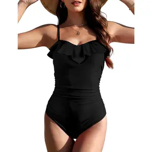 Womens One Piece Swimsuits Slimming Tummy Control Bathing Suits Ruffle Clashing Color Halter Swim Suit 2026 shapewear
