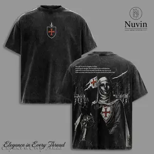 Retro Baldwin IV "The Leper King" The Crusader King and His Holy Army Vintage Washed T-Shirt Hoodie Sweatshirt Tank Top Sweatshirt |  Jerusalem Cross Medieval Christian Streetwear | Medieval Cross Armor Glory of God Outfit