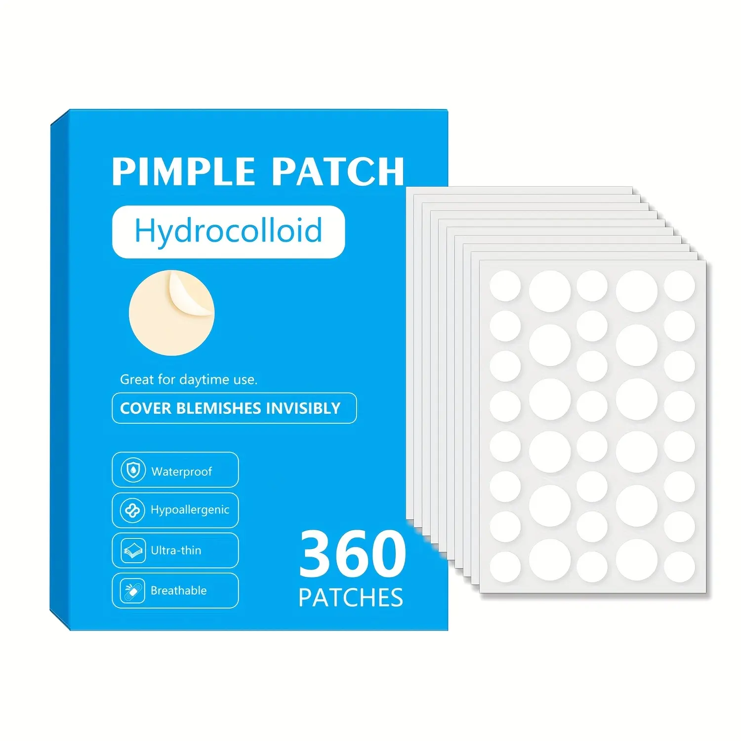 360PCS Hydrocolloid Pimple Patches Acne Patches For Face Invisible Ultra-Thin Waterproof Hypoallergenic Daytime Blemish Cover Blemish Relief Care Acne Spot Treatment Acne Clearing Products