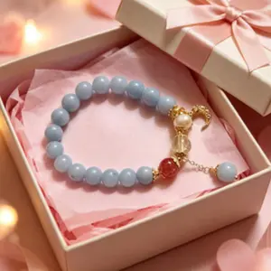 Natural Aquamarine Red Agate Citrine Bracelet – 8mm Beaded Healing Crystal for Success, Courage & Wealth, Unisex Gift for Men Women