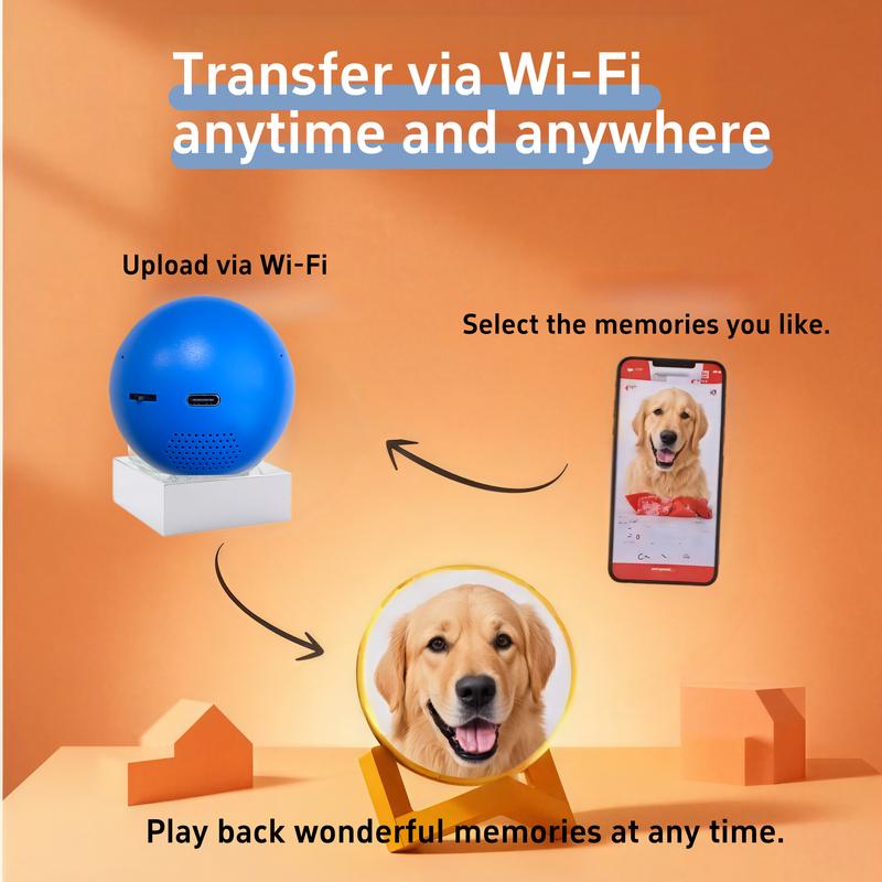 New Years Gift Magic Crystal Ball 3D Photo & Video Player 7cm Sphere 480x480 Display 4GB Storage Type-C 800mAh Lanyard/Desktop App Wi-Fi Transfer Personalized Gift with Colorful Lights & Dimmable Led Light