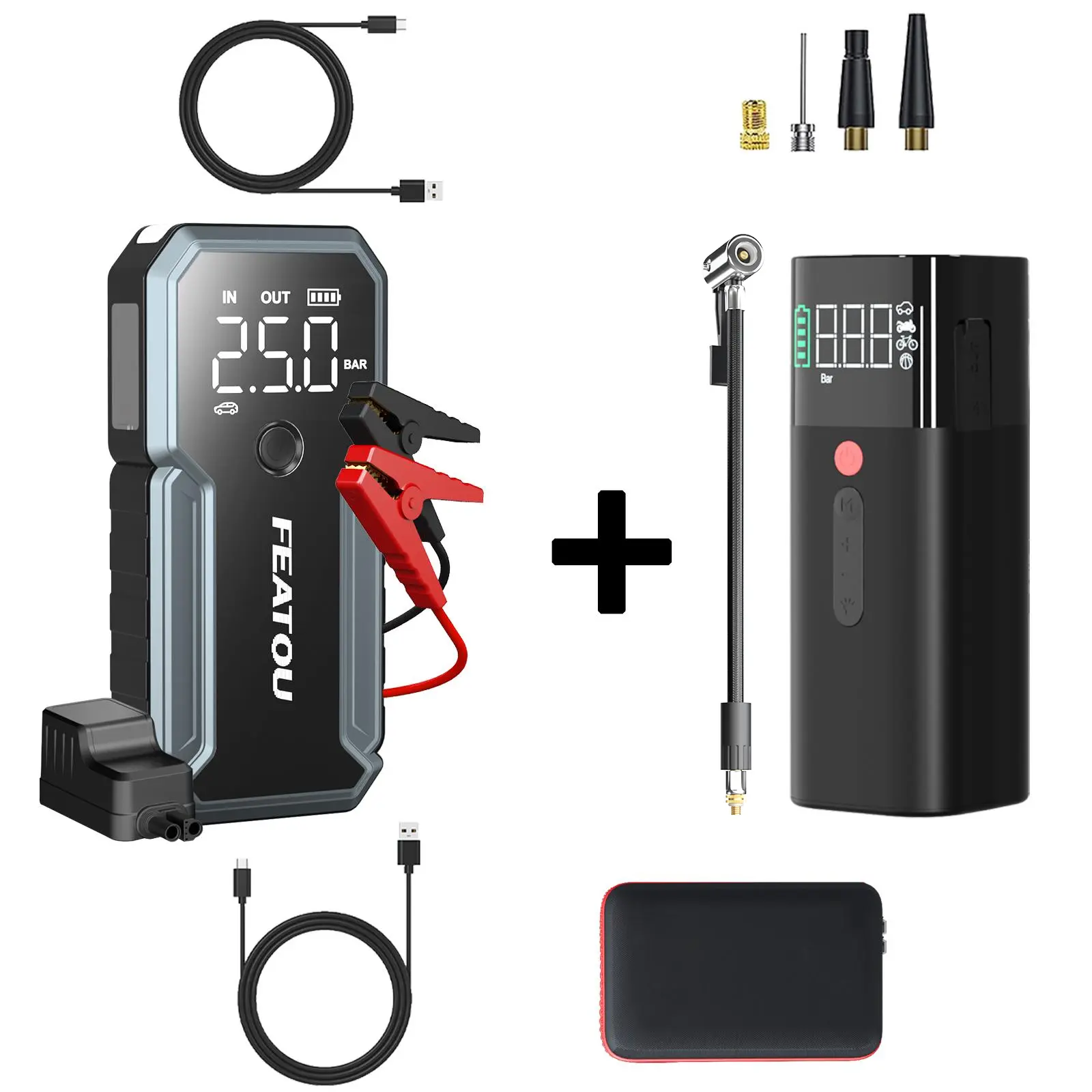 Car emergency power supply 5000A Peak，9.0L Gas and 8.0L Diesel Engine12V Auto Battery Booster，Equipment with LED lights, emergency lights, Can charge digital products