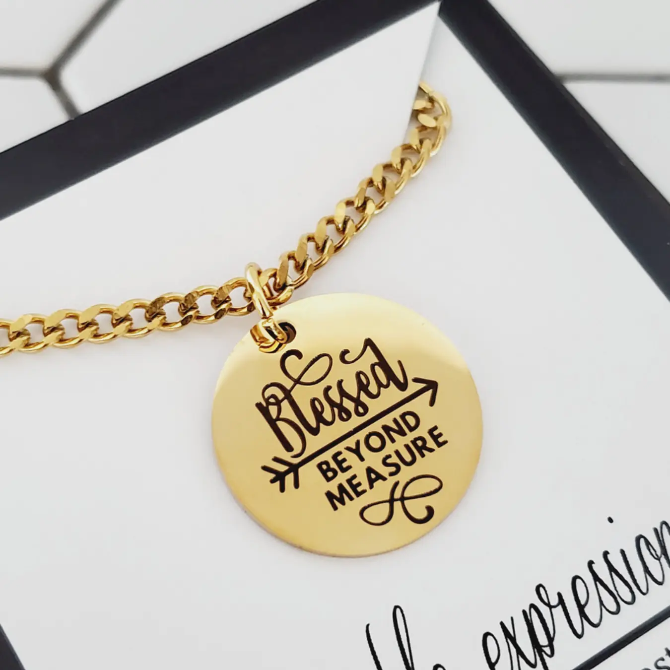 Blessed Beyond Measure Inspirational Mantra Charm Necklace