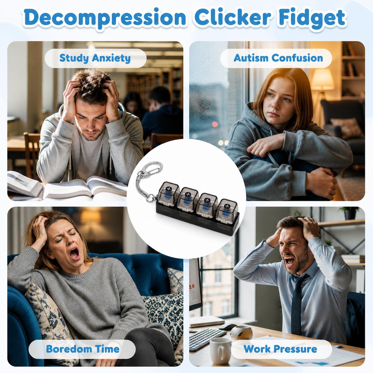 Keyboard Fidget Toy for Kids & Adults Fidget Keyboard LED Lights Toy with Stress Relief Spinner Keychain For Anxiety Decompression Stuudent Office Worker Friendly