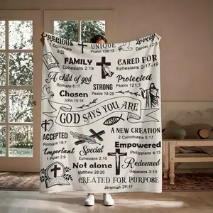 God Says You Are Flannel Throw Blanket - Cross Detail Blankets with Bible Verse & Dove Pattern, Soft Cozy Warm, for Couch, Gift for Believers, Christmas Birthday Decor Keepsake