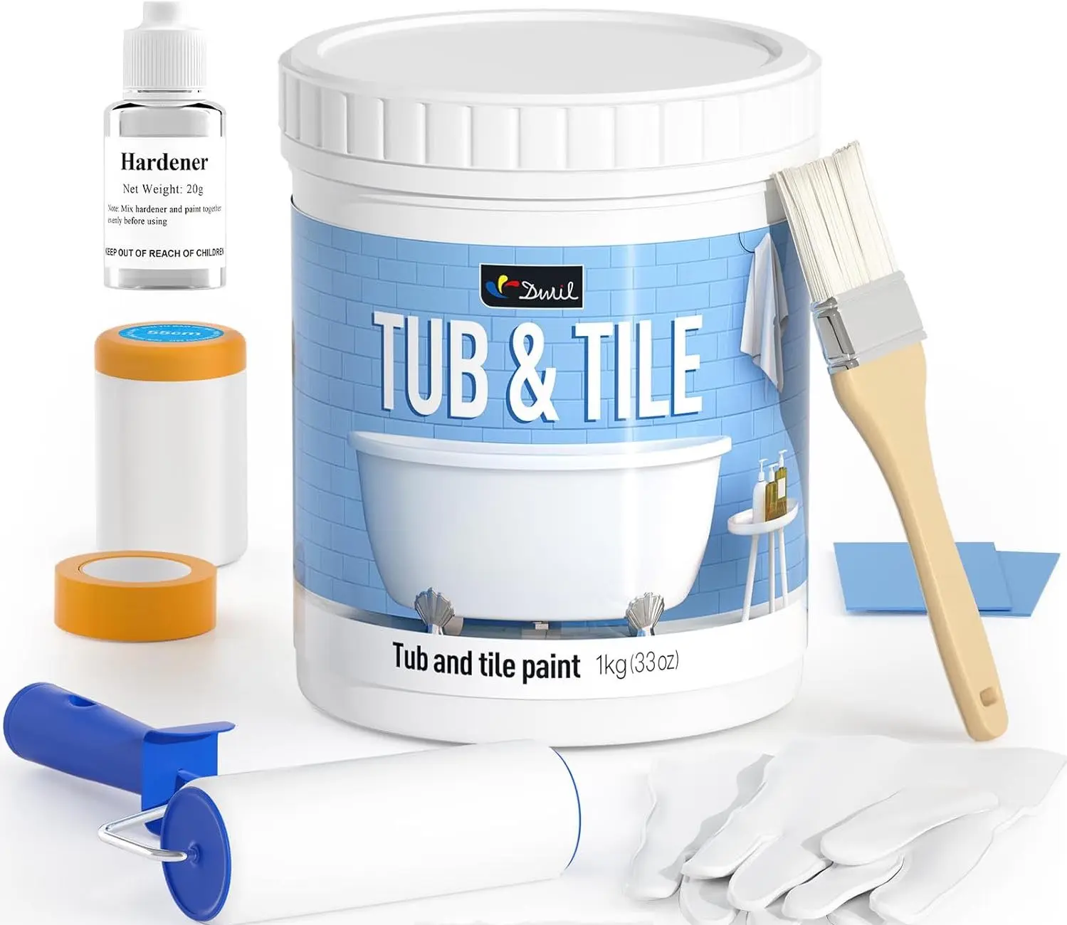 DWIL Tile Paint Tub and Tile Refinishing Kit with Tools Water-based Acrylic Formula Low Odor Easy Cleanup Wide Coverage DIY Friendly