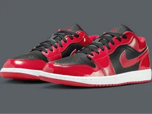Nike Air Jordan 1 Low Bred Patent Leather Black Red HV4089-006 Men's Shoes NEW Athletic Sneakers