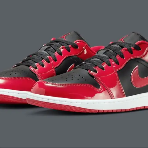 Nike Air Jordan 1 Low Bred Patent Leather Black Red HV4089-006 Men's Shoes NEW