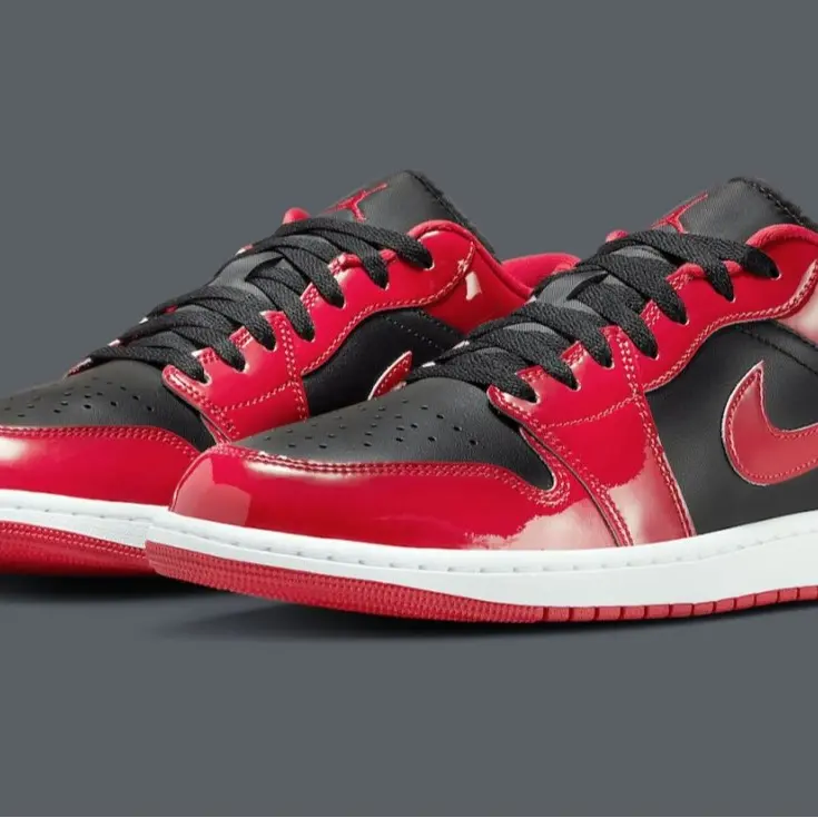 Nike Air Jordan 1 Low Bred Patent Leather Black Red HV4089-006 Men's Shoes NEW