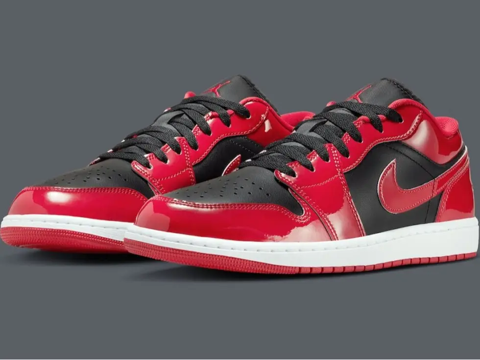 Nike Air Jordan 1 Low Bred Patent Leather Black Red HV4089-006 Men's Shoes NEW