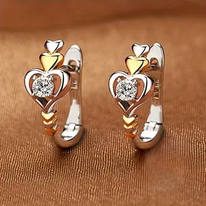 [Elegant Heart Shaped Zircon Earrings] Two tone women's heart shaped earrings | Synthetic cubic zirconia, elegant vacation style, ideal four season jewelry gift