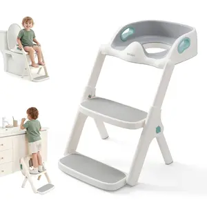 lalalark Potty Training Seat, 2-in-1 Toddler Toilet Seat with Steps, Upgrade Potty Step Stool for Toddler with Anti-Slip Pad Step Stool, Extended Splash Guard, Foldable Potty Ladder Boys Girls, Green