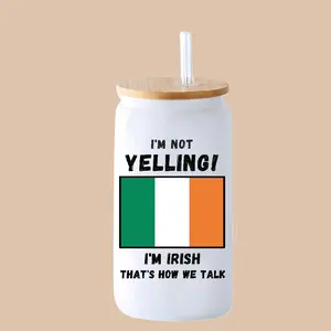 Funny Irish 16oz Glass Libby Cup.  I'm Not Yelling I'm Irish Design Perfect for Coffee Lovers DrinkwareWashable Cup Reusable Reuse