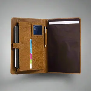 Leather Business Portfolio Folder – Luxury Full Grain Leather Padfolio Organizer (Yellow Tan)