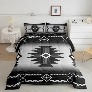 Feelyou Southwest Vibe Comforter Set - Breathable Microfiber Bedding with Digital Print Aztec Motifs, Multi-Size Duvet Insert for Teens, White Grey