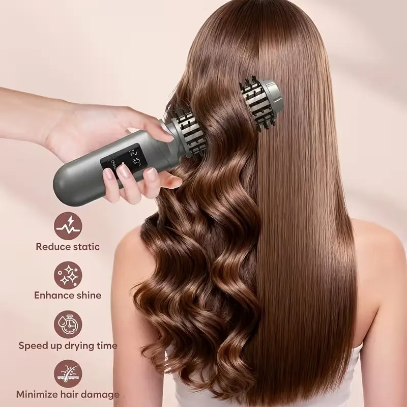 Wireless curling comb, Multifunctional hair straightener, USB-powered multi-functional styling comb with LED screen and three temperature adjustment functions, Lightweight and portable, travel and home use