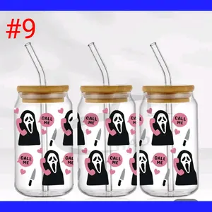 Halloween uvdtf wrap Glass Can Wrap, Full Cup Wrap 16oz. Glass Can, Permanent Adhesive UV, Waterproof Ready to Apply