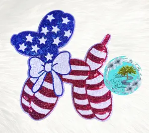 LARGE America Balloon Dog Sequin 11” Iron-On Patch