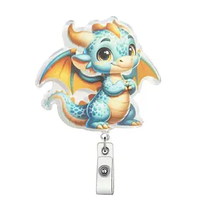 Cute Pterosaur Design Badge Holder, 1 Count Retractable Badge Clip, ID Card Pack for Students Office Staff Doctors Nurses Teachers