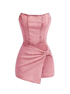 Y2K Denim Halter Top Skirt Set, Summer Tight Fit Bodycon, Date Night, Show off Your Figure, Fashionable Jean Dress