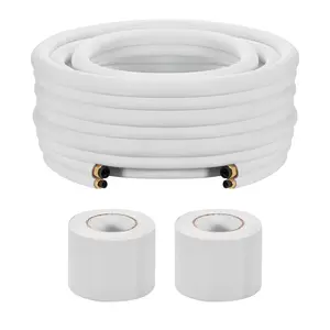 VEVOR 100ft Mini Split Line Set, 1/4 1/2 OD AC Copper Tubing Pipe, 3/8 White PE Thickened Insulated Coil with Flared Nuts, Strapping Tapes, for Mini Split Air Conditioner HVAC or Heat Pump System