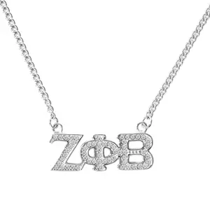 BBGreek Zeta Phi Beta - Official Vendor - Greek Letters - Silver Austrian Crystal Necklace