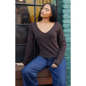 John Galt Women's Brown V-Neck Sweater