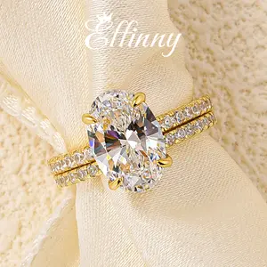 Effinny Women's 2-Piece 3.5ct Oval Cut 5A Cubic Zirconia Set, Wedding Bands, Matching Rings, Fashion Engagement Rings, Engagement Wedding Jewelry for Anniversaries