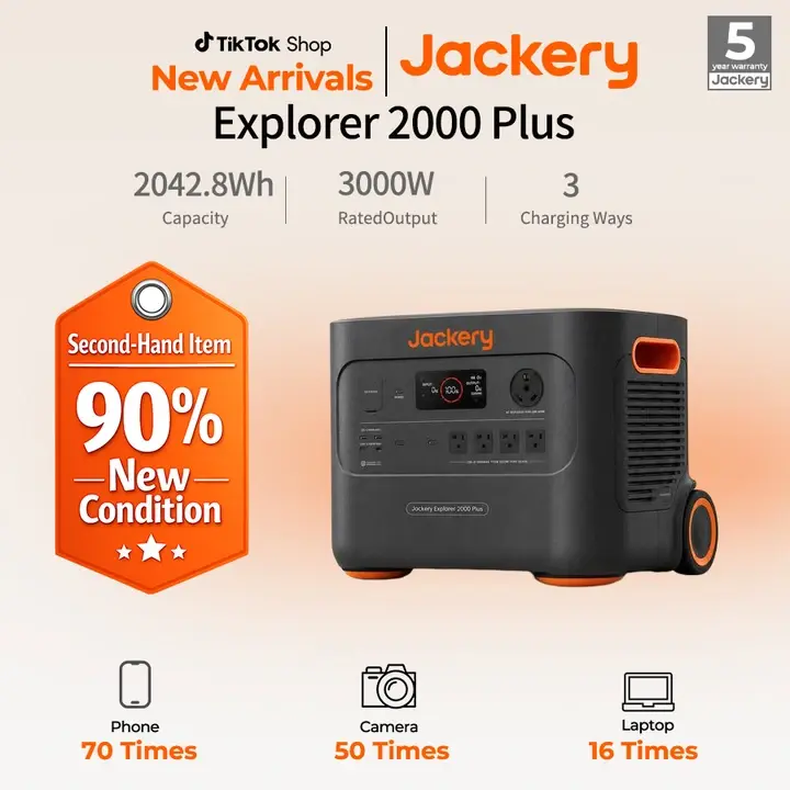 [Second-hand item in 90% new condition]Jackery Explorer 2000 Plus Portable Power Station, 2042Wh LiFePO4 Solar Generator, 3000W AC Output, Expandable to 24kWh, UPS Home Backup for Emergency Camping RV Off-Grid