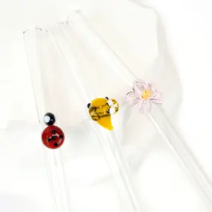 Spring Collection Reusable Glass Straws for 16oz and 20oz Cups Ladybug Bee