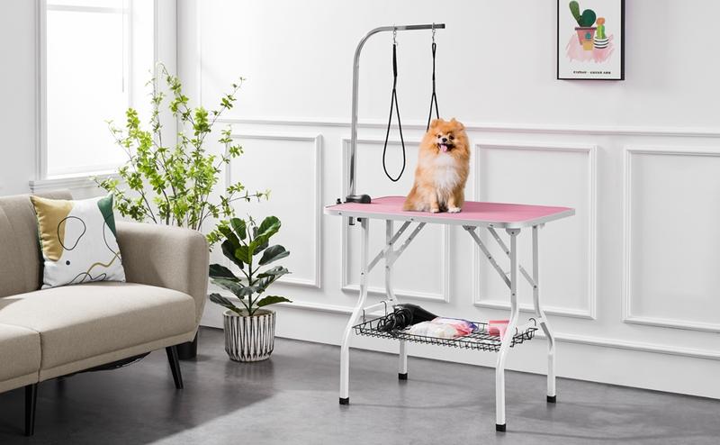 Yaheetech 36in Dog Grooming Table, Pet Foldable Grooming Table w/Double Loops/Mesh Tray/Adjustable Arm