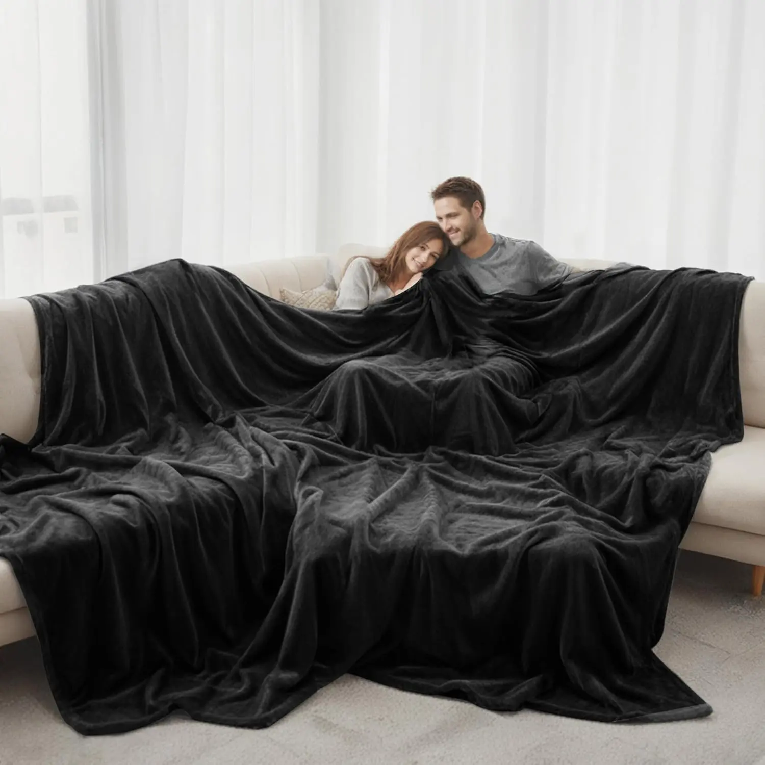 120x120 Inches Giant Huge Blanket for Bed, Sofa, Travel and Camping,  Big Soft Blanket Fits The Whole Family and Outdoor, Black