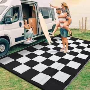 Outdoor Rug  Reversible Waterproof Plastic Straw Patio Mat, UV Fade Resistant, Foldable Camping Rug with Carry Bag and Stakes for RV, Deck, Backyard, Picnic, Beach