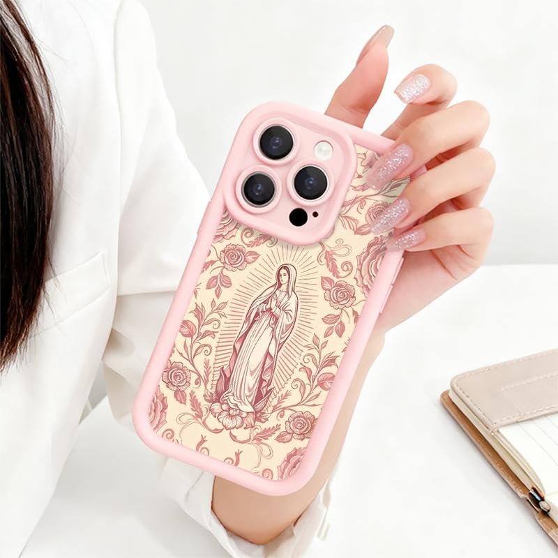 Virgin Mary Pattern Phone Case for iPhone 17 16 15 14 13 12 11 – Soft TPU, Fully Protected & Shockproof Cover Stylish Trendy Gift for Christian Faith Lovers!
