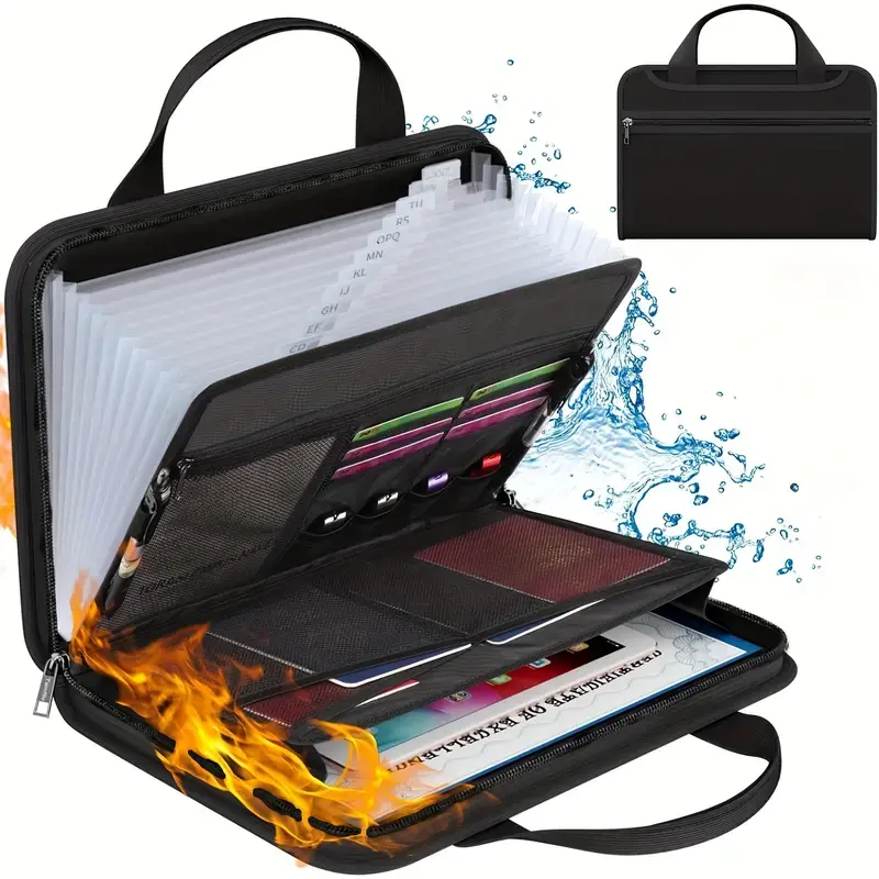 Accordion File Organizer,Fireproof Expanding File Folder with Multi Pockets,13 Pockets Document Organizer with Handle & Labels,Portable Home Travel Safe Storage for Letter A4 Files and More Office Accessories Holder travel organizer bag File Organizer