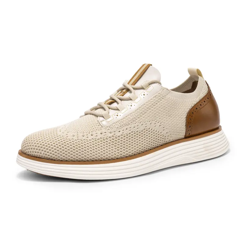 BRUNO MARC MaxFlex Suite Craft+ Men's Closed Knit Oxford Walking Shoes - 2-Toned Color Contrast, Cushioned Comfortable, Slip-Resistant, Classic Round Toe, 5mm Mesh-Covered EVA, Micro-Arch Support, Shock-Absorbent Smart Casual Daily Wear Shoes